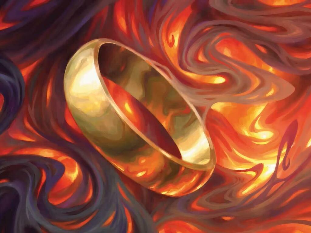 The One Ring card artwork from Magic: The Gathering ratings screenshot on MTGGoldfish 